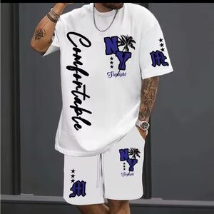 Stylish White and Blue Athletic Men's Shorts. Multiple sizes